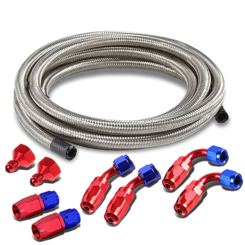 Matellic Braided Fuel/Gas Tank Feed/Return Line Hose 6AN-10AN Fitting Adapter