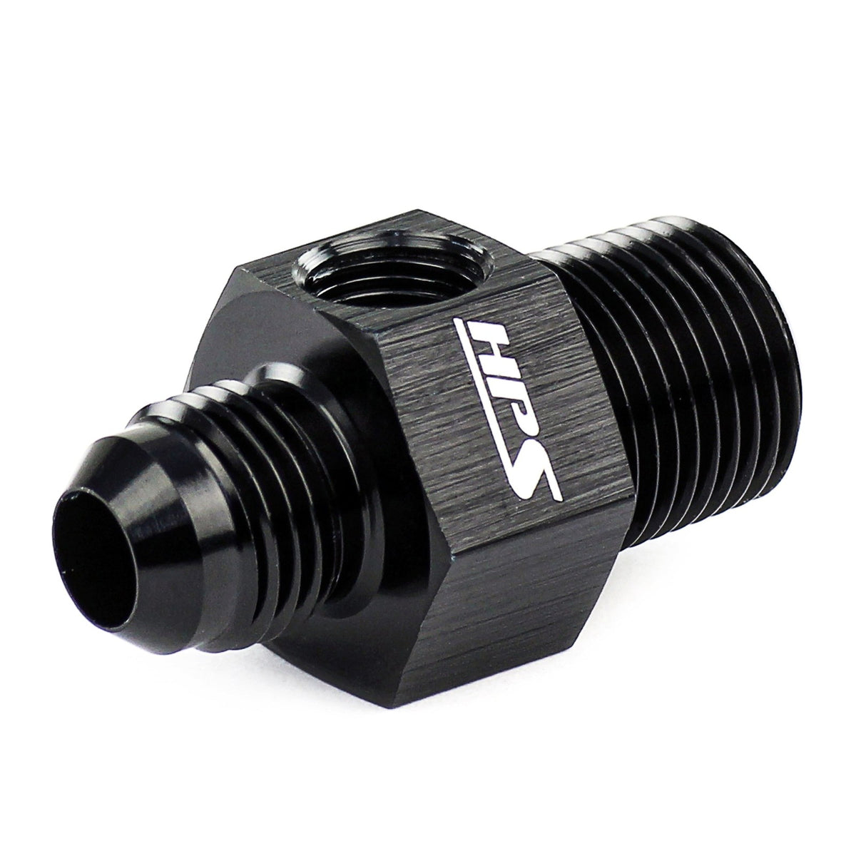 HPS AN Male to NPT Male Adapter, Straight, 1/8" NPT Female Port, AN -6 to 1/8" NPT, Black Aluminum