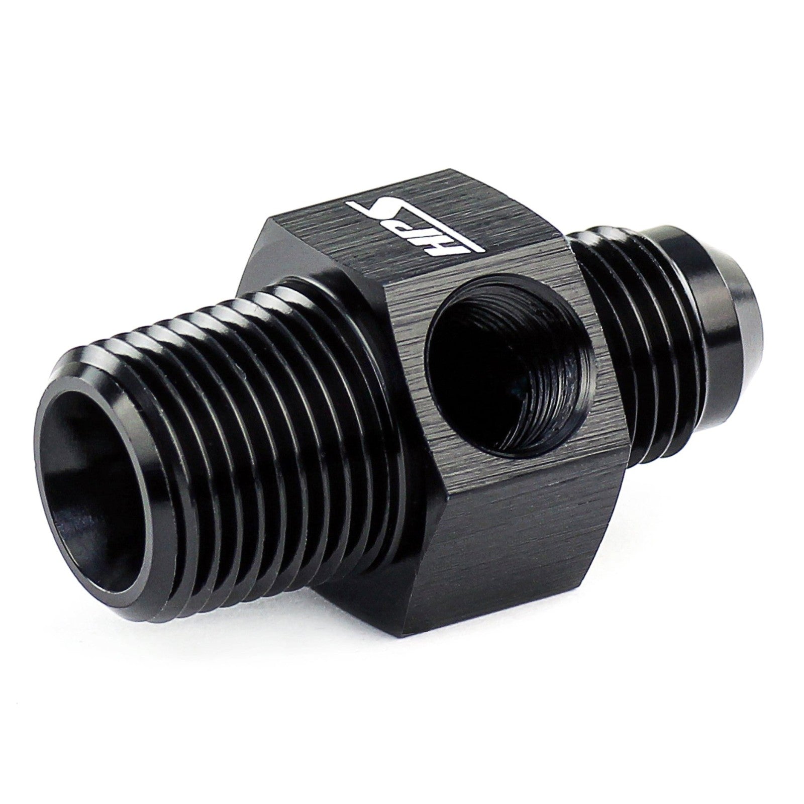 HPS AN Male to NPT Male Adapter, Straight, 1/8" NPT Female Port, AN -6 to 1/8" NPT, Black Aluminum