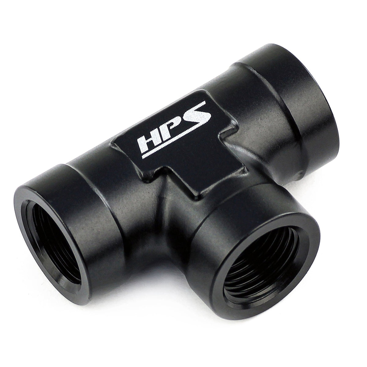 HPS NPT Female 3-Way Tee Adapter Fitting, Tee, 1/4" NPT, Black Aluminum