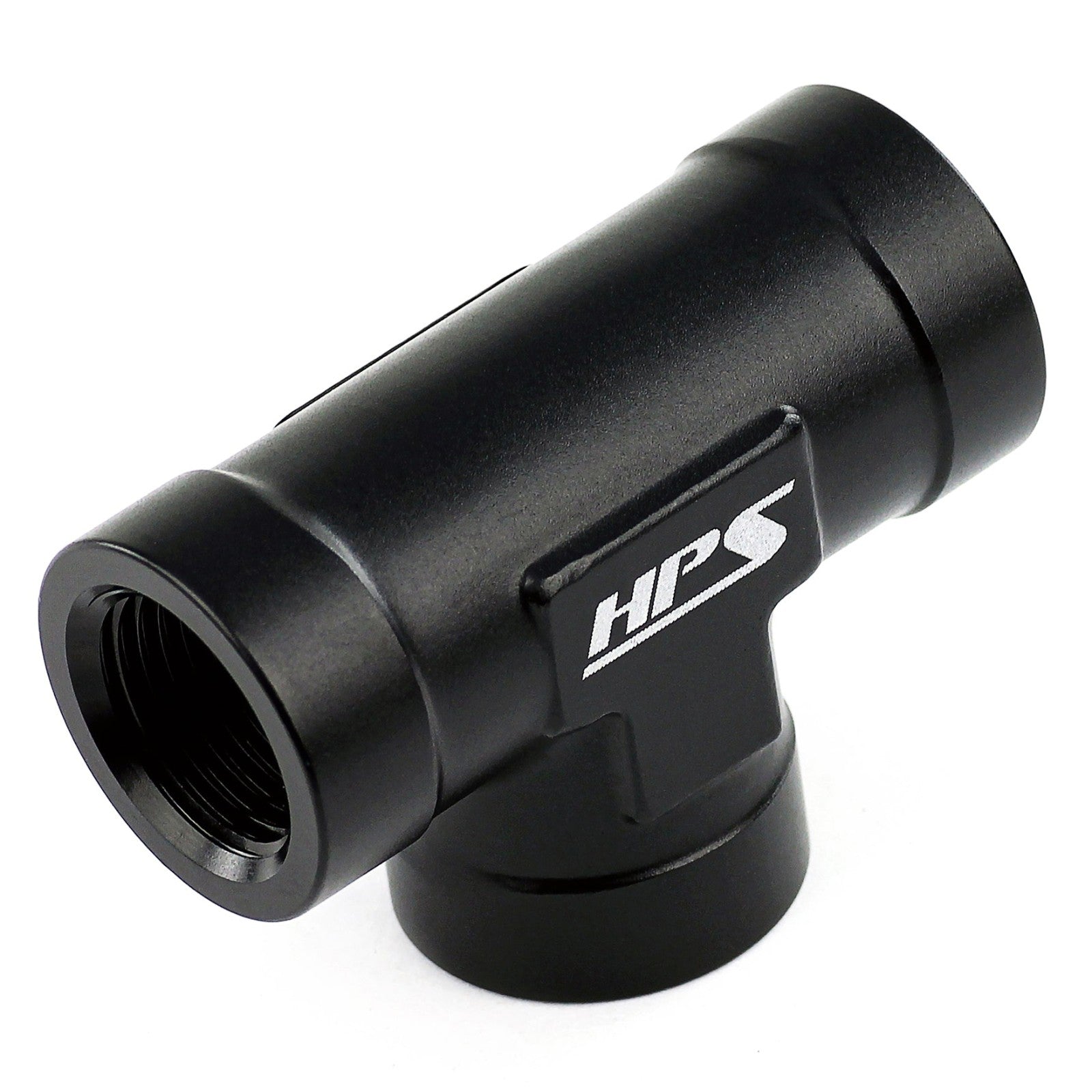 HPS NPT Female 3-Way Tee Adapter Fitting, Tee, 3/8" NPT, Black Aluminum