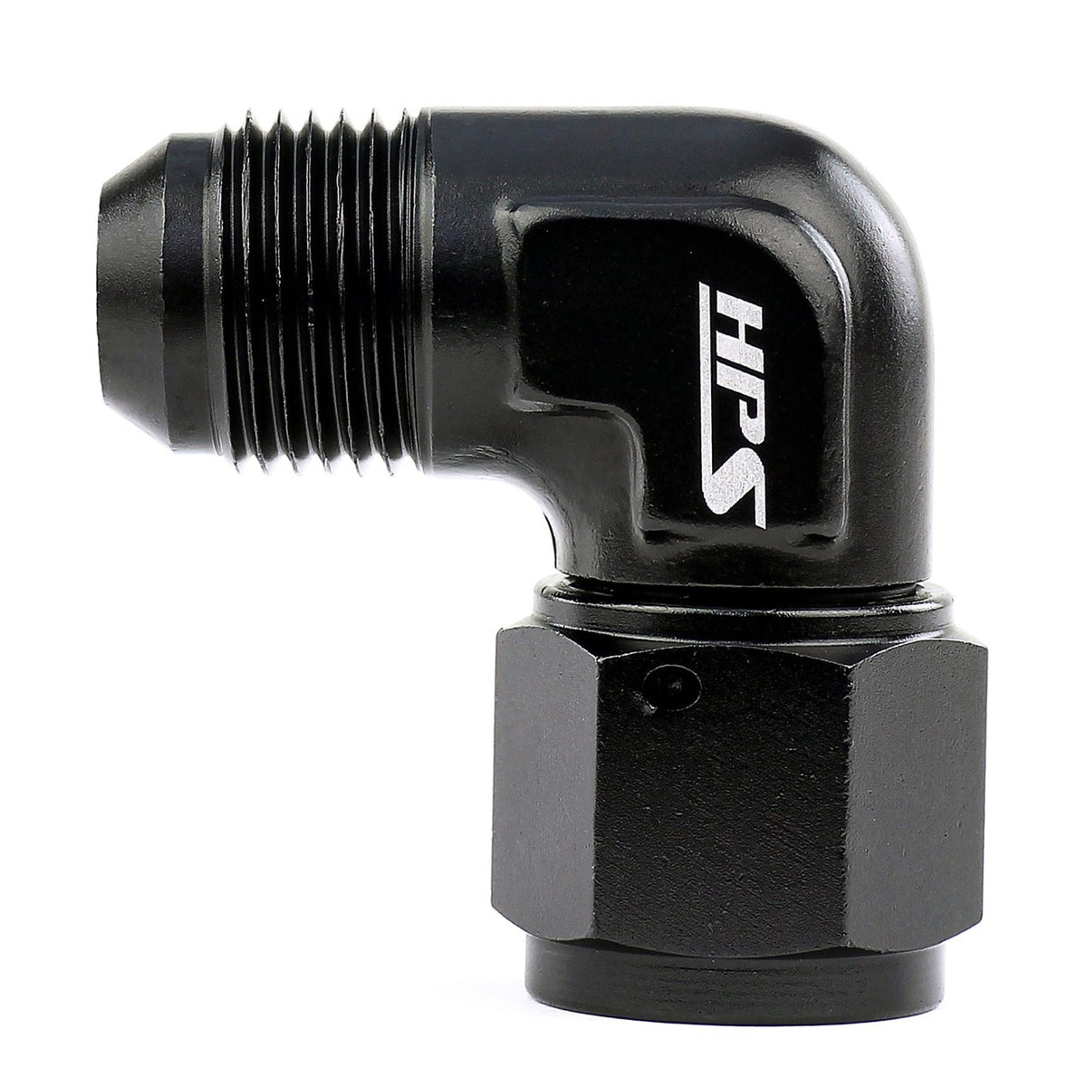 HPS AN Male to Female Swivel Adapter Fitting, 90 Degree, AN -10, Black Aluminum
