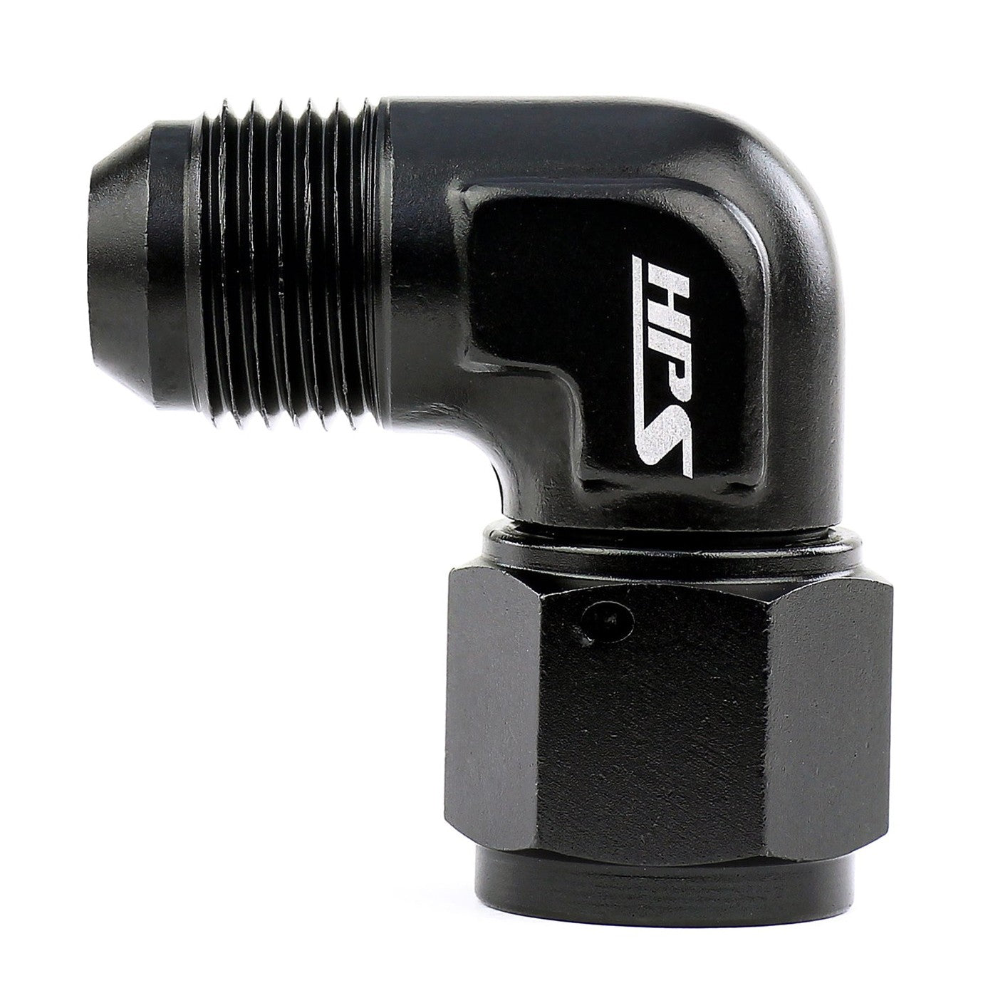 HPS AN Male to Female Swivel Adapter Fitting, 90 Degree, AN -12, Black Aluminum
