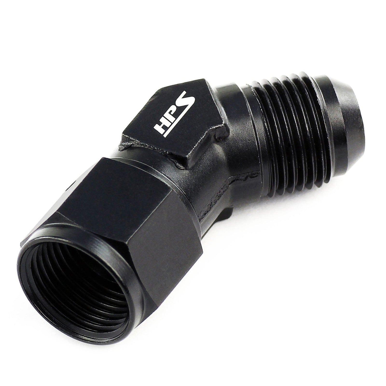 HPS AN Male to Female Swivel Adapter Fitting, 45 Degree, AN -10, Black Aluminum