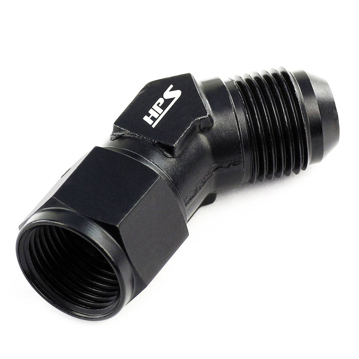HPS AN Male to Female Swivel Adapter Fitting, 45 Degree, AN -8, Black Aluminum
