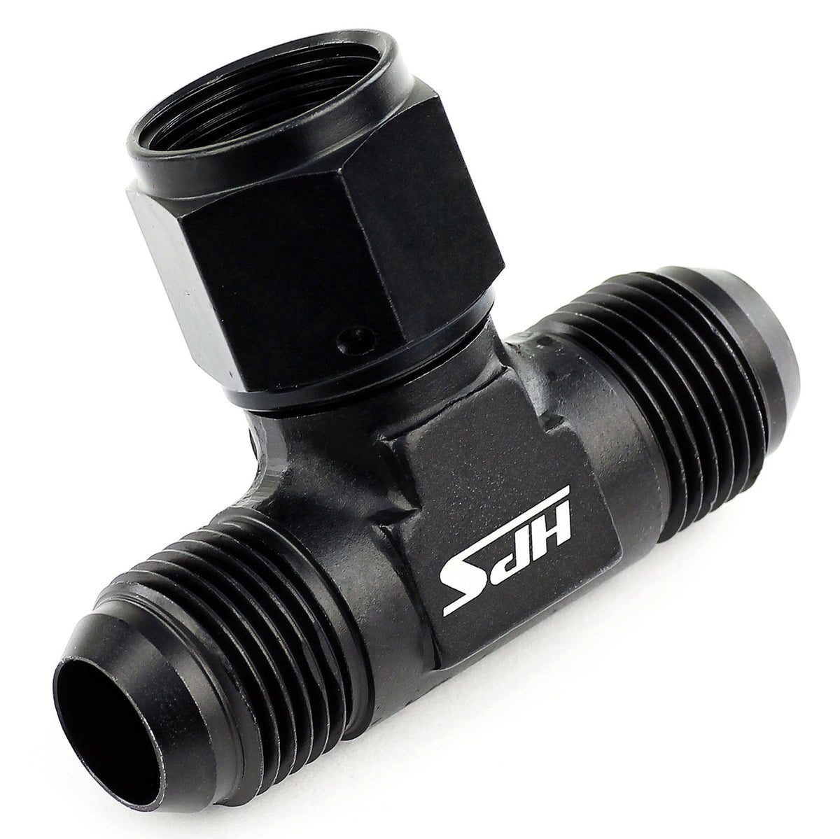 HPS AN Male 3-Way Tee Adapter Fitting with AN Female Swivel on Side, Tee, AN -12, Black Aluminum