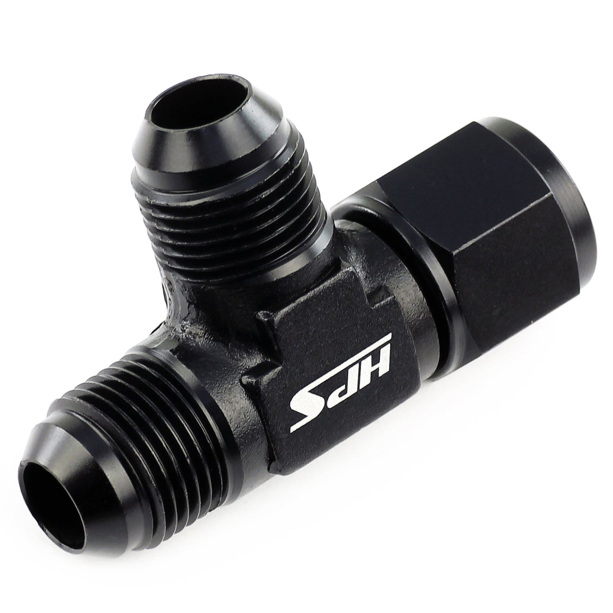 HPS AN Male 3-Way Tee Adapter Fitting with AN Female on Run, Tee, AN -6, Black Aluminum