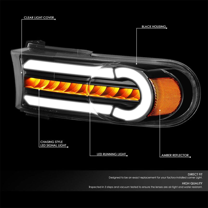 3D LED Front Turn Signal Bumper Light DRL Black/Clear/Amber For 07-14 FJ Cruiser-Lighting-BuildFastCar-BFC-BL-BUMLILED-TOYFJ07-BK-AM