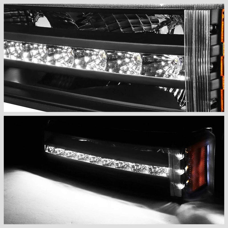 LED Running Strip Turn Signal Bumper Light Black/Clear For 03-07 Chevy Silverado-Lighting-BuildFastCar-BFC-BUMLILED-CHEVSIL03-BKAM