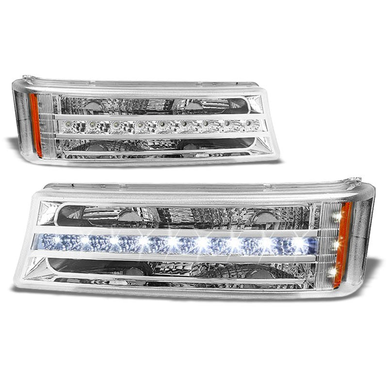 LED Running Strip Turn Signal Bumper Light Chrome/Clear For 03-07 Silverado-Lighting-BuildFastCar-BFC-BUMLILED-CHEVSIL03-CHAM