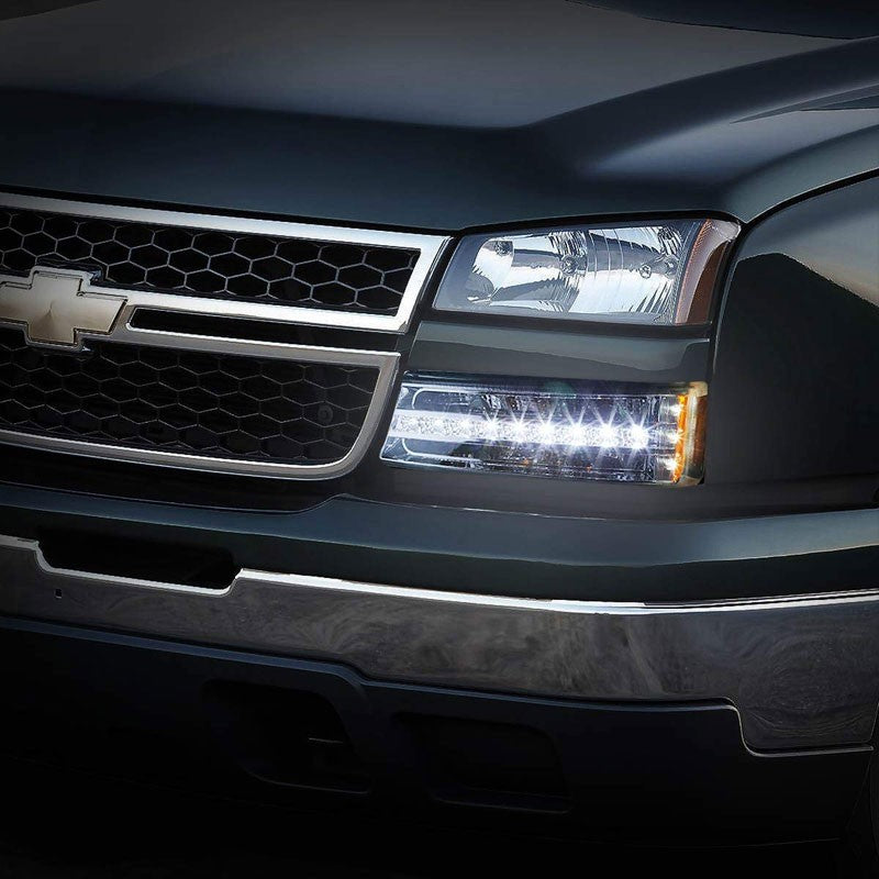 LED Running Strip Turn Signal Bumper Light Chrome/Clear For 03-07 Silverado-Lighting-BuildFastCar-BFC-BUMLILED-CHEVSIL03-CHAM