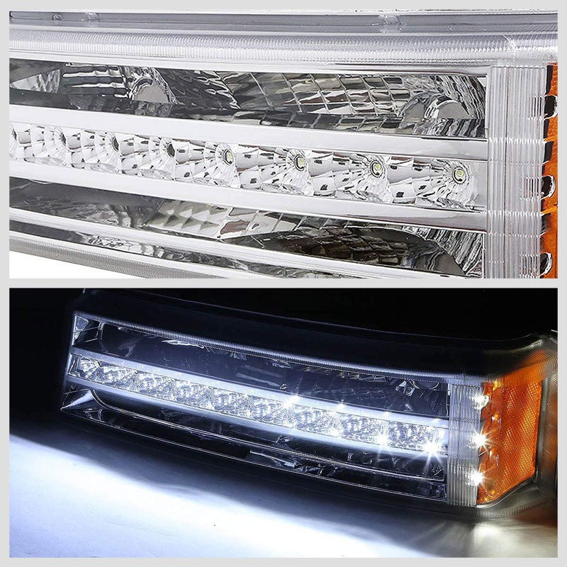 LED Running Strip Turn Signal Bumper Light Chrome/Clear For 03-07 Silverado-Lighting-BuildFastCar-BFC-BUMLILED-CHEVSIL03-CHAM