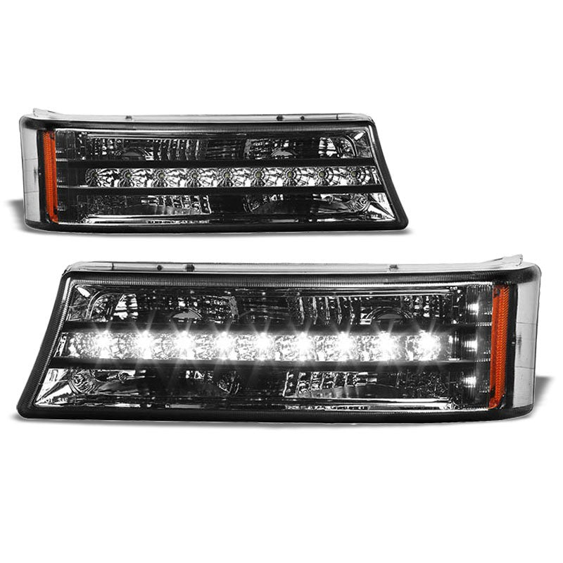 LED Running Strip Turn Signal Bumper Light Chrome/Smoke For 03-07 Silverado-Lighting-BuildFastCar-BFC-BUMLILED-CHEVSIL03-SMAM
