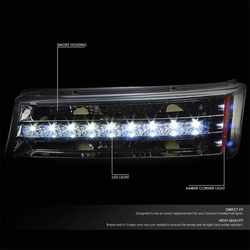 LED Running Strip Turn Signal Bumper Light Chrome/Smoke For 03-07 Silverado-Lighting-BuildFastCar-BFC-BUMLILED-CHEVSIL03-SMAM