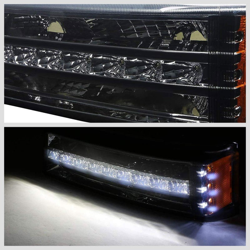 LED Running Strip Turn Signal Bumper Light Chrome/Smoke For 03-07 Silverado-Lighting-BuildFastCar-BFC-BUMLILED-CHEVSIL03-SMAM