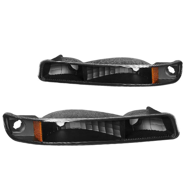 Turn Signal Bumper Light Black Housing/Clear Lens/Amber Corner For 99-06 Sierra-Lighting-BuildFastCar-BFC-BUMLI-GMCSIE99-BKAM