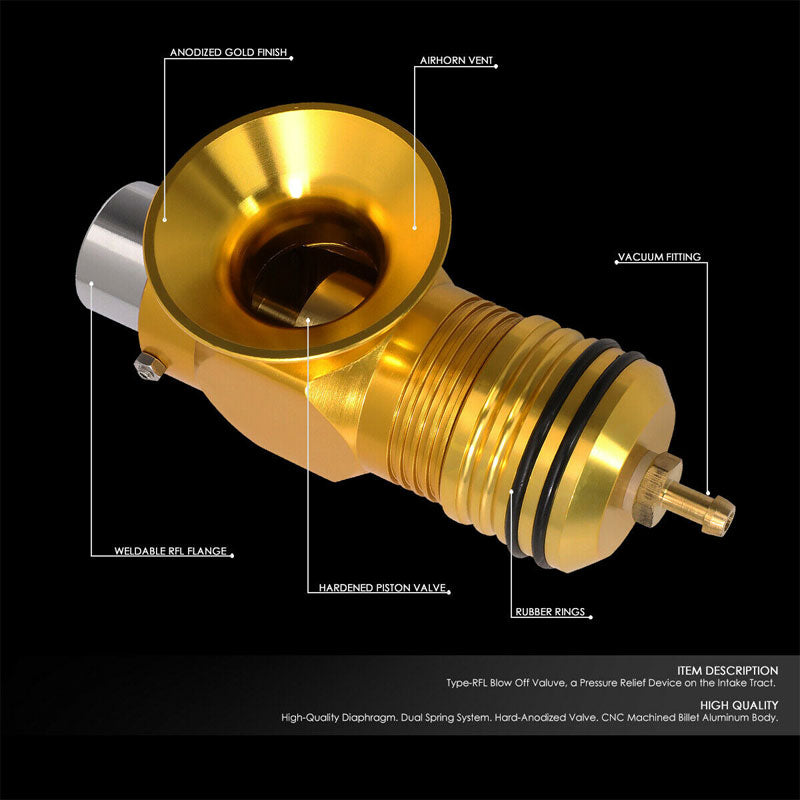 Gold Universal Billet Aluminum H-RFL Blow off Valve BOV For Turbo/Intercooler-Superchargers & Turbochargers-BuildFastCar-BFC-BOV-RFL-GD