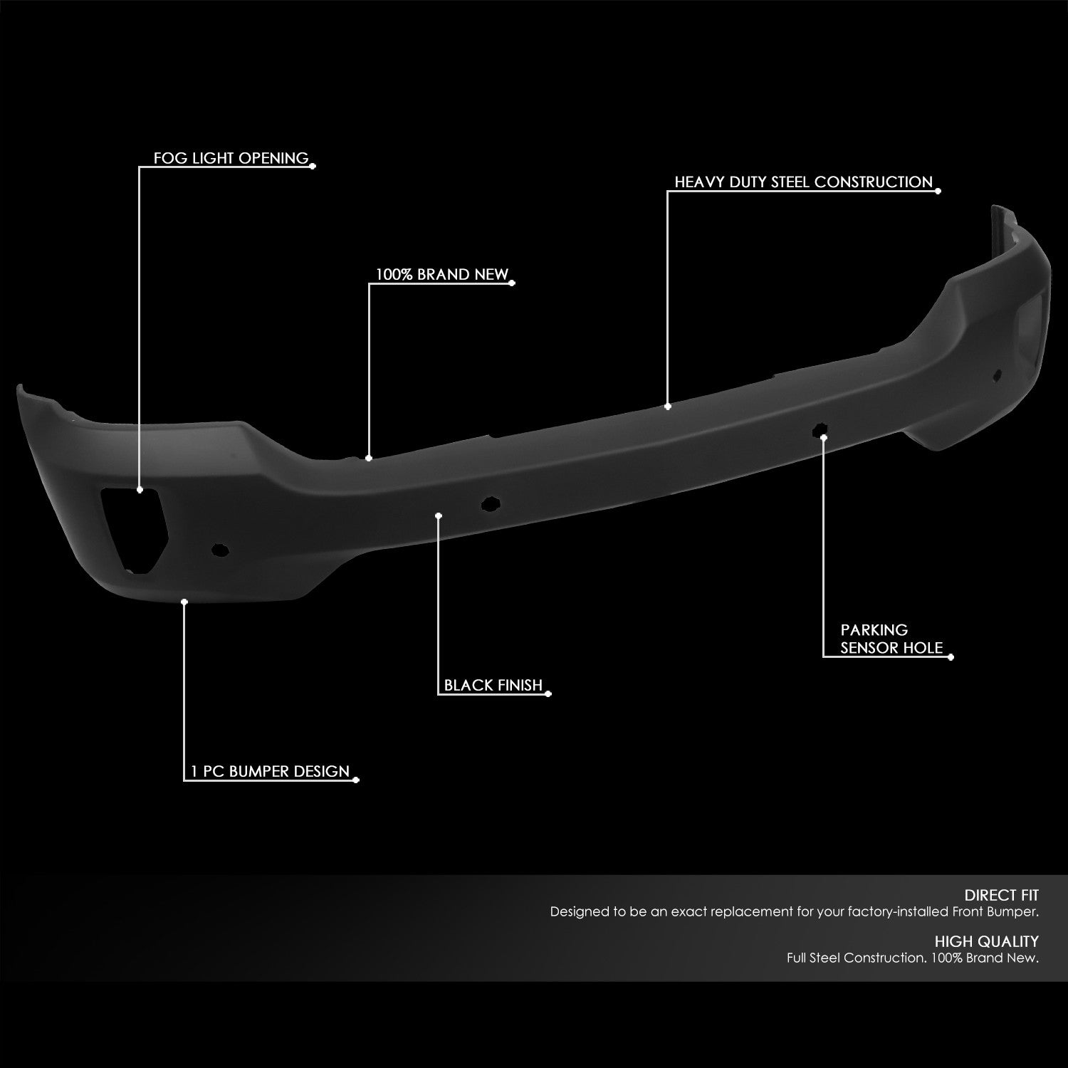 Black Front Bumper Face Bar W/Sensor/Fog Hole 16-19 Silverado 1500/LD BFC-BUMP-FR-CS16-FB-01-BK