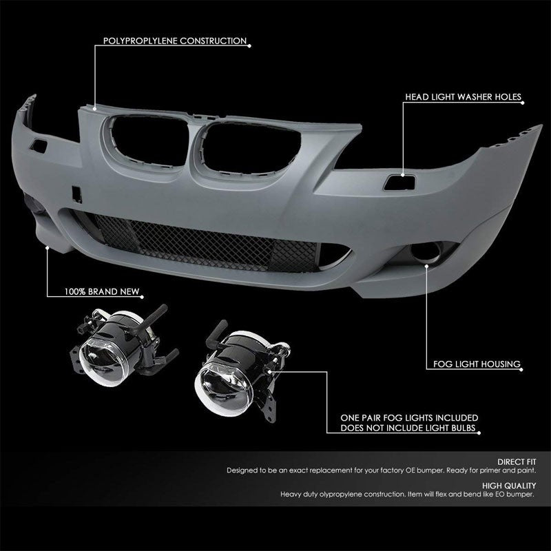 M-Tech Style Front Bumper+Lower Grille+Fog Light For 04-07 BMW 5-Series 4Dr-Exterior-BuildFastCar