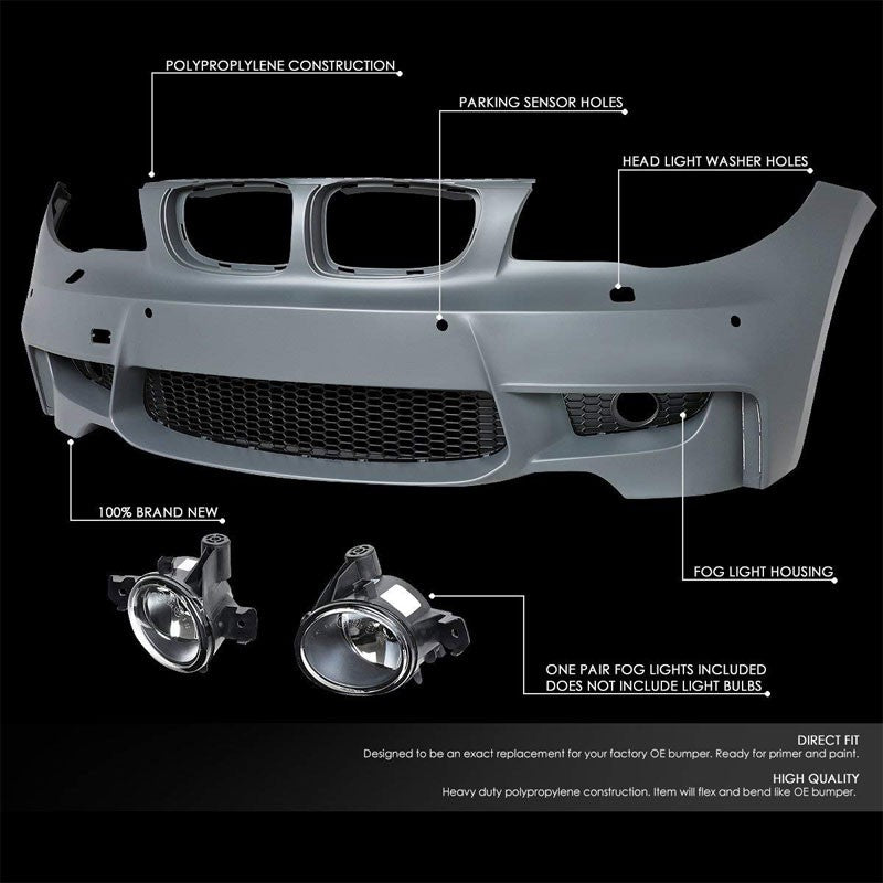 1M Style (W/PDC) Front Bumper+Lower Grille+Fog Light For 08-13 BMW E82 1-Series-Exterior-BuildFastCar