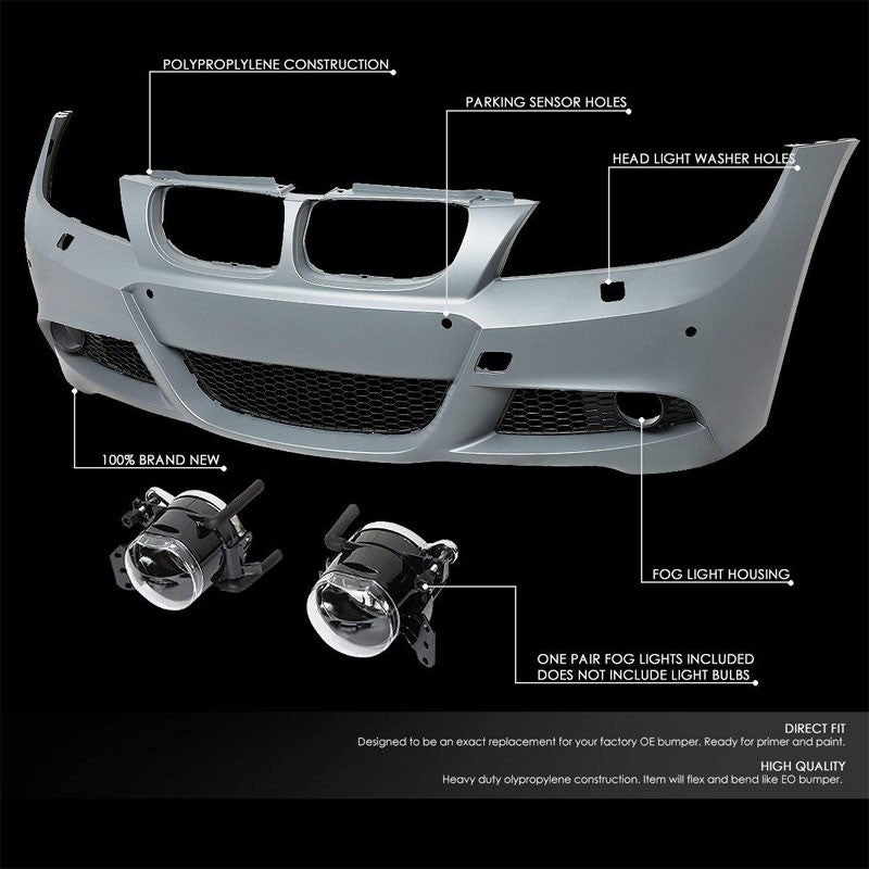 LCI M-Tech Style (W/PDC) Front Bumper+Lower Grille+Fog Light For 09-11 BMW E90-Exterior-BuildFastCar