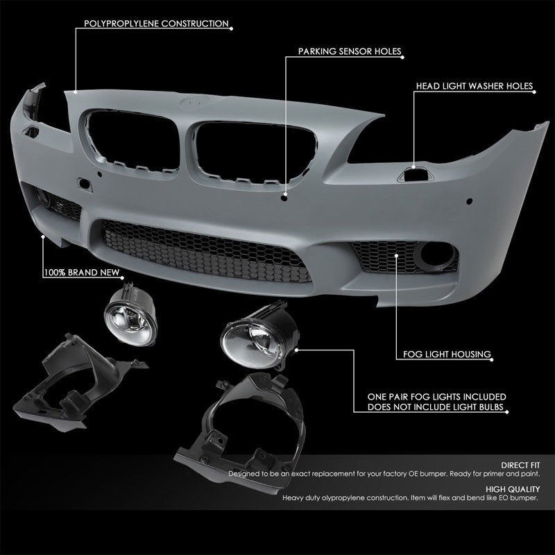 M5 Style (W/PDC) Front Bumper+Lower Grille+Fog Light For 11-16 BMW 5-Series-Exterior-BuildFastCar