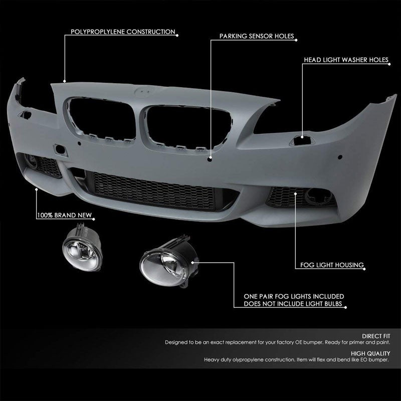 M-Tech Style (W/PDC) Front Bumper+Lower Grille+Fog Light For 11-16 BMW 5-Series-Exterior-BuildFastCar