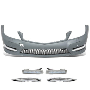 AMG Style (W/PDC) Front Bumper+Lower Grille+Fog Light For Benz 12-14 C-Class 4DR-Exterior-BuildFastCar