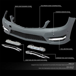 AMG Style (W/PDC) Front Bumper+Lower Grille+Fog Light For Benz 12-14 C-Class 4DR-Exterior-BuildFastCar
