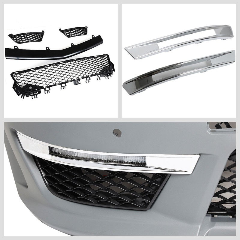 C63 Style (W/PDC) Front Bumper+Lower Grille+Fog Light For Benz 12-14 C-Class 4DR-Exterior-BuildFastCar