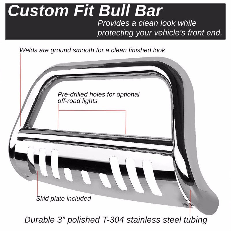 Chrome Bull Bar Bumper Grille Guard Skid Plate For Chevy 14-16 Silverado 1500-Exterior-BuildFastCar