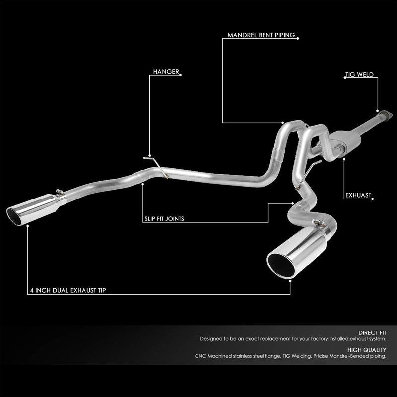 4" Dual Slant Roll Muffler Tips Exhaust Catback System For 15-19 Ford F-150 DOHC-Performance-BuildFastCar