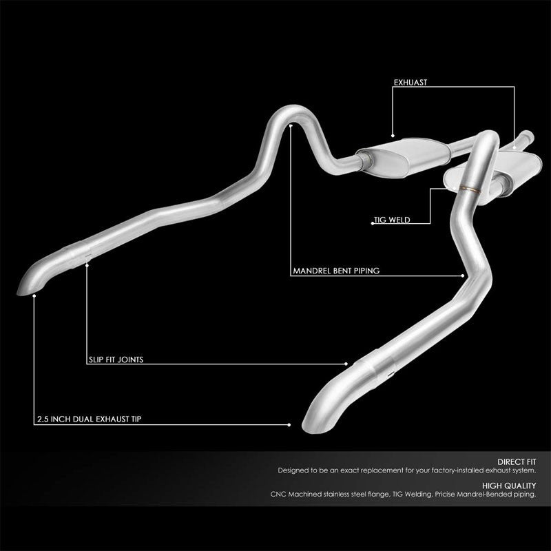 2.5" Dual Muffler Tip Exhaust Catback System For 87-93 Ford Mustang 5.0L V8-Performance-BuildFastCar