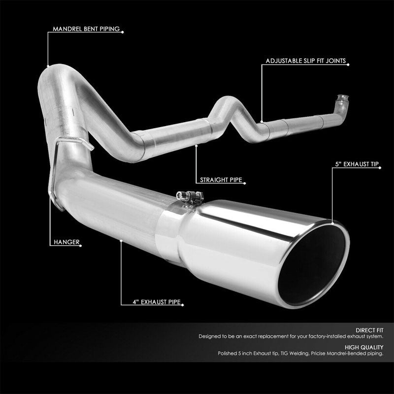 5" Round Tip Rolled Edge Straight Turboback Exhaust For 01-07 Sierra 2500HD 6.6L-Exhaust Systems-BuildFastCar-BFC-CATB-0107SIL-66D-SP