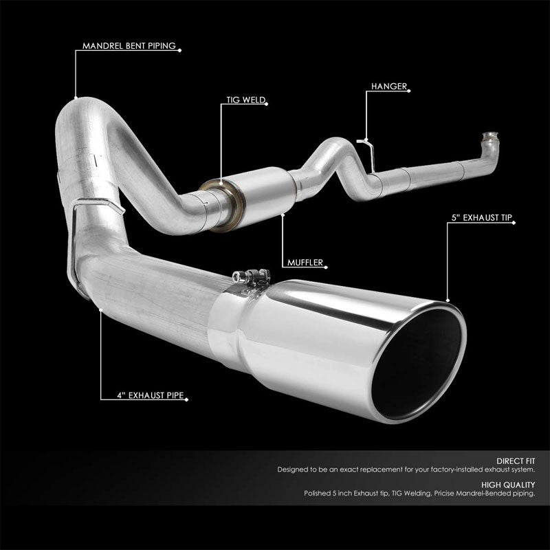5" Round Tip Rolled Edge Turboback Exhaust For 01-07 GMC Sierra 2500HD Diesel-Exhaust Systems-BuildFastCar-BFC-CATB-0107SIL-66D