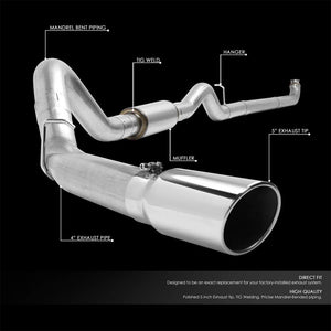 5" Round Tip Rolled Edge Turboback Exhaust For 01-07 GMC Sierra 2500HD Diesel-Exhaust Systems-BuildFastCar-BFC-CATB-0107SIL-66D