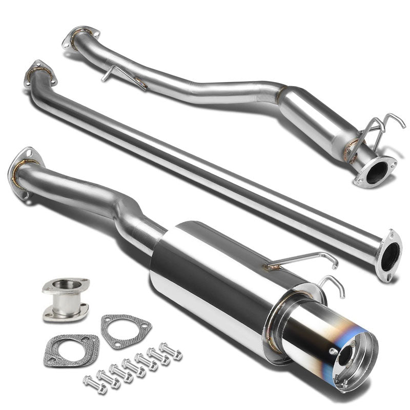 Exhaust Catback System 4.00" Round Burnt Muffler Tip For 06-11 Honda Civic R18A1 1.8L (Coupe FG/Sedan FA 8th Gen)