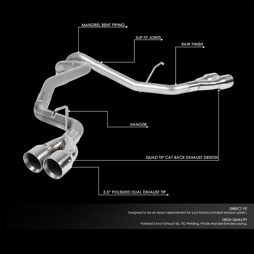 Stainless Steel Axleback Exhaust System 3.5" Tip For 09-13 Escalade 6.2L V8
