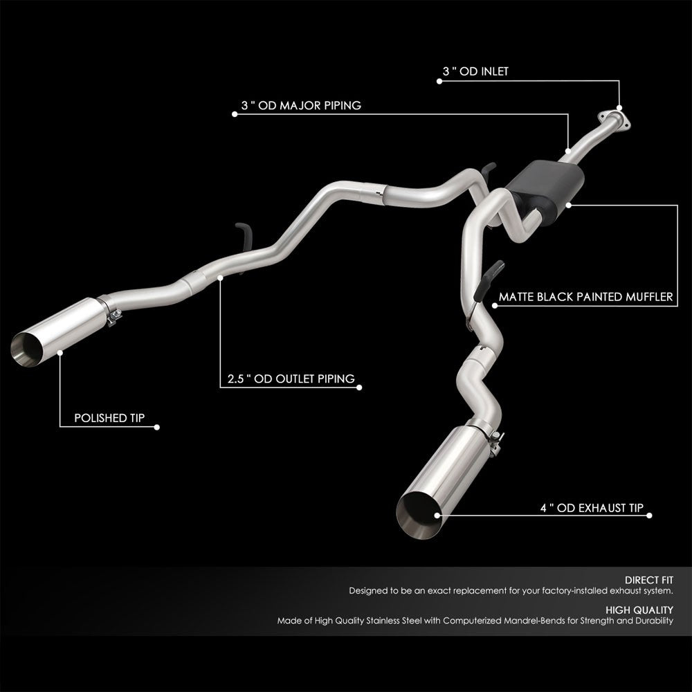 4" Mufflers Rolled Tip Catback Exhaust Kit 09-14 F-150 4.6/5.0/5.4L BFC-CATB-U002