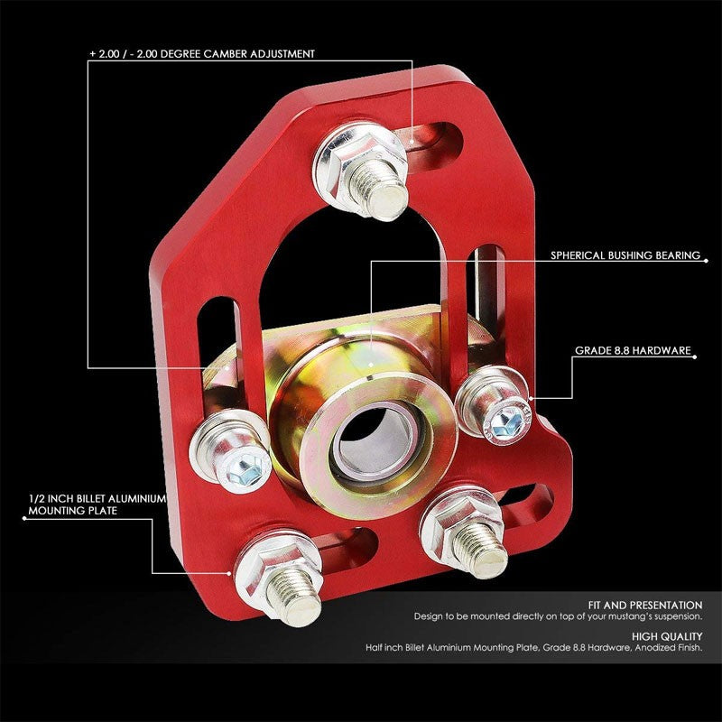 Aluminum Red Front Adjustable +/-3 Camber +/-2 Caster Plates For 79-89 Mustang-Suspension-BuildFastCar