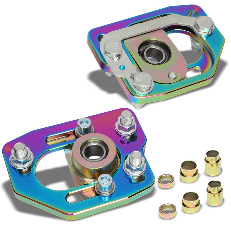 Neo Chrome Front Adjustable +/-3 Camber +/-2 Caster Plates Kit For 90-93 Mustang-Suspension-BuildFastCar