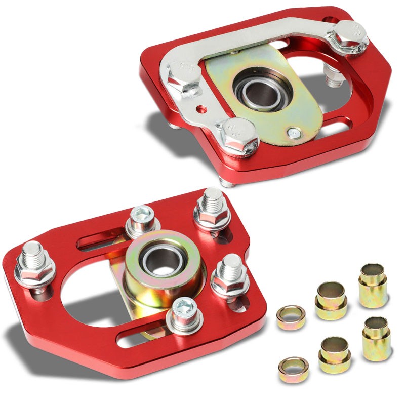 Aluminum Red Front Adjustable +/-3 Camber +/-2 Caster Plates For 90-93 Mustang-Suspension-BuildFastCar