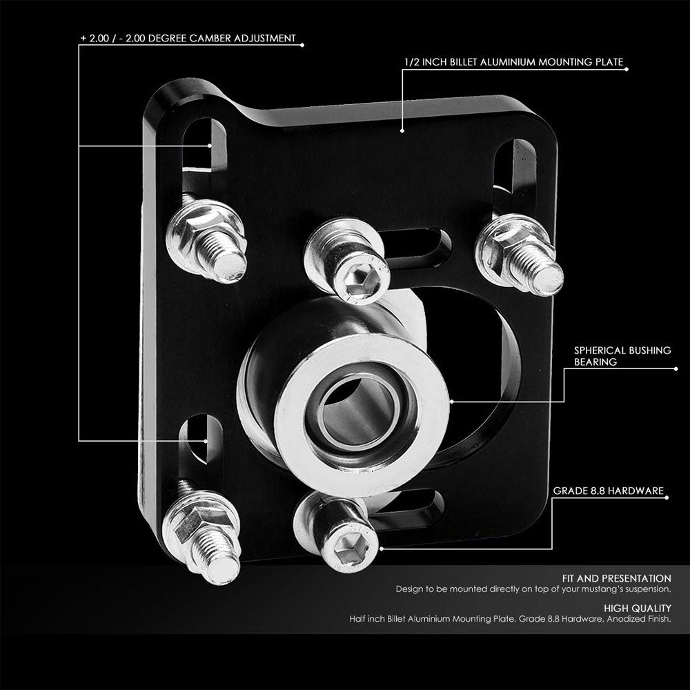 Front Adjustable Aluminum Black Camber/Caster Plate T2 For 94-04 Ford Mustang