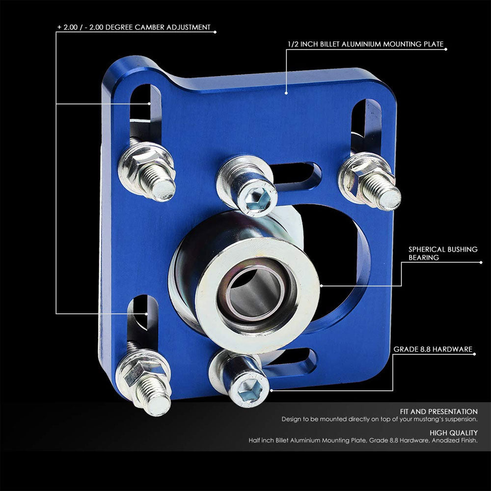 Front Adjustable Aluminum Blue Camber/Caster Plate T2 For 94-04 Ford Mustang