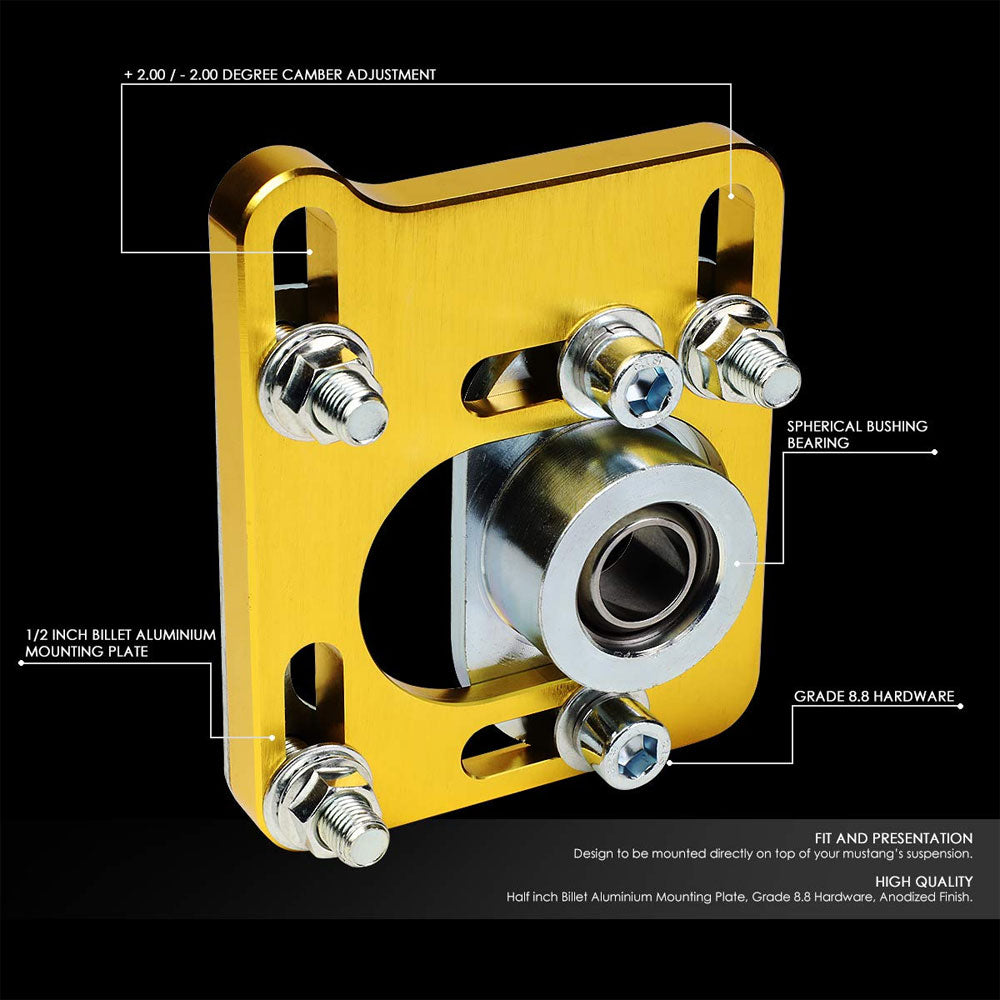 Front Adjustable Aluminum Gold Camber/Caster Plate T2 For 94-04 Ford Mustang