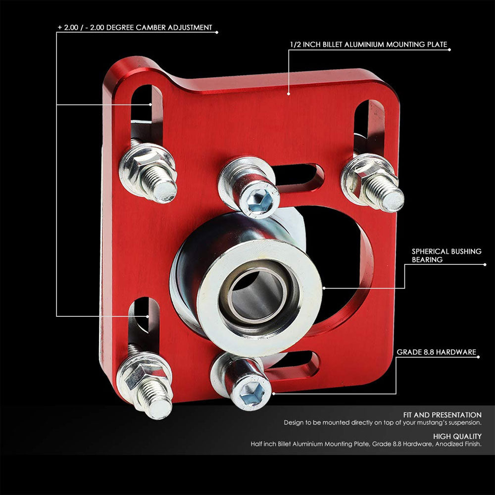 Front Adjustable Aluminum Red Camber/Caster Plate T2 For 94-04 Ford Mustang