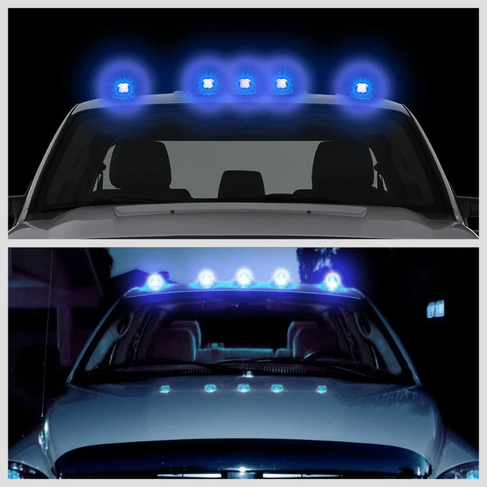 5PCS Blue LED Cab Roof Top Light Clear Lens For 88-02 Chevy C/K Pickup Suburban