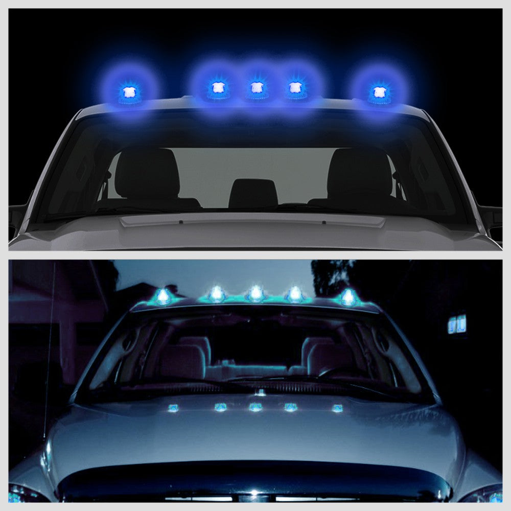 5PCS Blue LED Cab Roof Top Light with ABS Black Lens For 99-02 Ram 2500