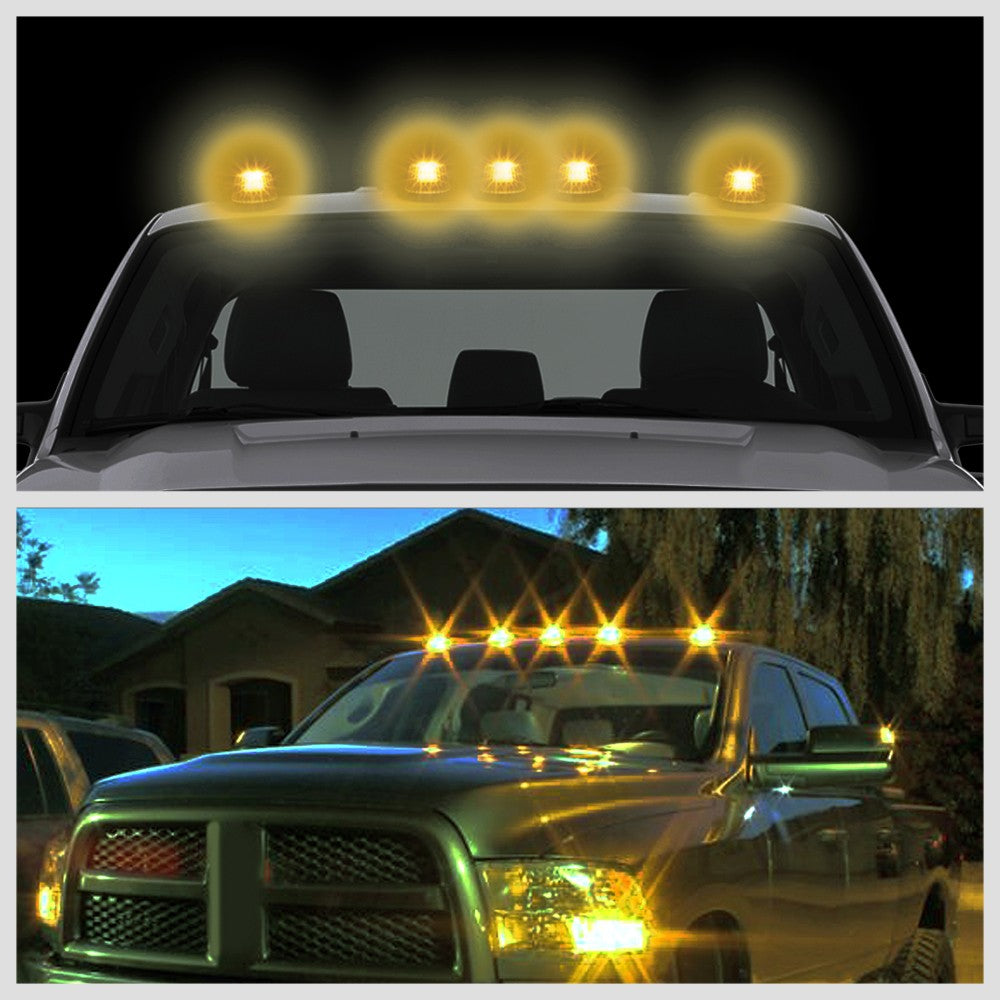 5PCS Amber LED Cab Roof Top Light with ABS Black Lens For 99-02 Ram 3500