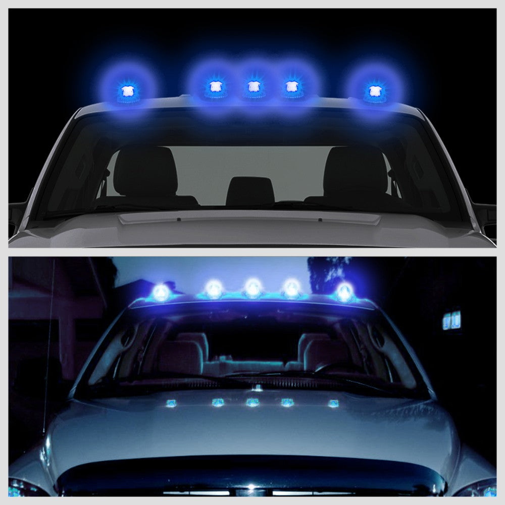 5PCS Blue LED Cab Roof Top Light with ABS Clear Lens For 99-02 Ram 3500